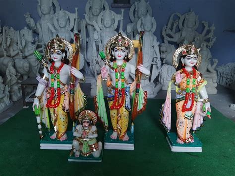 Painted Hindu Multicolor Marble Ram Darbar Statue For Temple Size