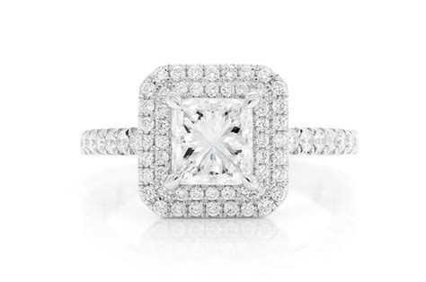 Icebox 125ct Princess Cut Double Halo Diamond Engagement Ring All Natural