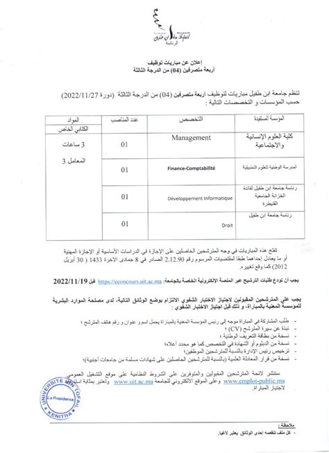 Concours De Recrutement Universit Ibn Tofail R Sultats