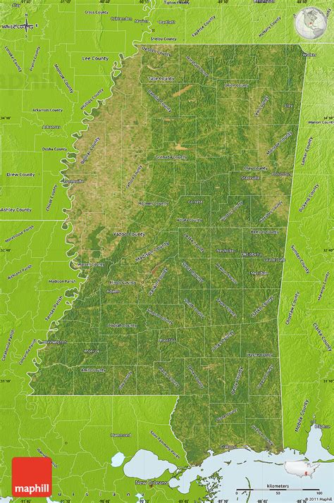 Satellite Map Of Mississippi Physical Outside