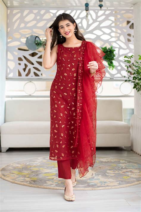 Buy Red Kurta With Ruffle Dupatta Online In India Label Shaurya Sanadhya Label Shaurya