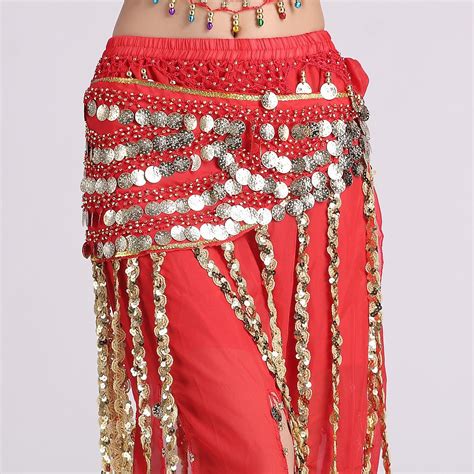 Tribal Coin Belt Women Belly Dance Costume Waist Chain Tassels Chiffon