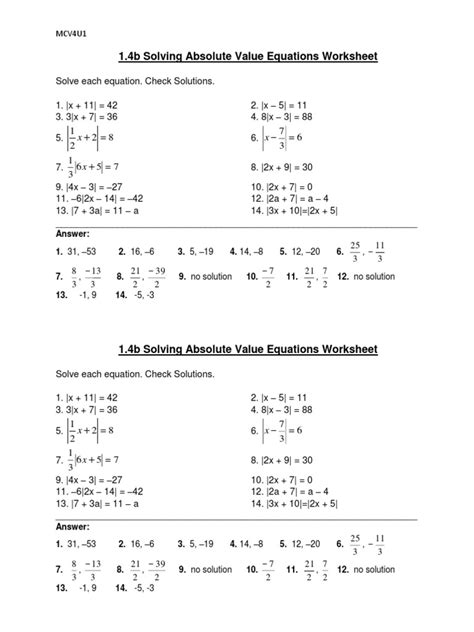 14b Solving Absolute Value Equations Worksheet Pdf Equations Worksheets Library