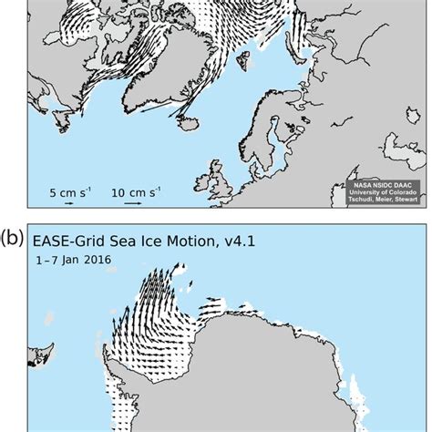 Example Ease Grid Sea Ice Motion For The Arctic Region For The Week Of