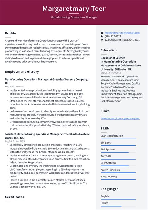 Top 18 Manufacturing Operations Manager Resume Objective Examples