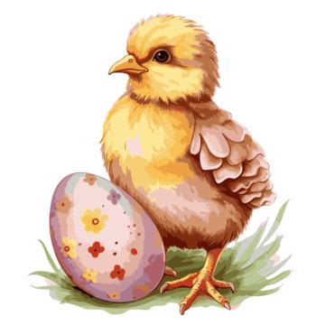 Easter Chick Vector Sticker Clipart Chick Near A Painted Eastern Egg