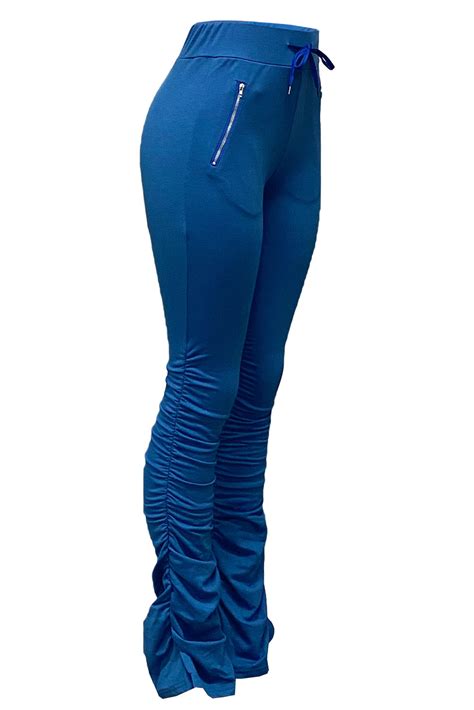 Wholesale Push It Production Cheap Blue Bell Bottom Ruched Sweatpants