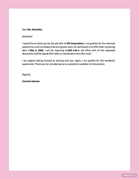 Job Offer Thank You Letter in Google Docs, Word, PDF - Download | Template.net