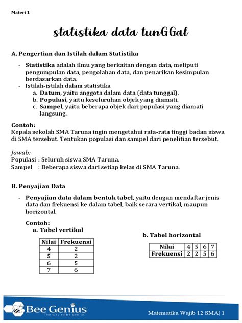 Materi 1 Statistika Data Tunggal Pdf