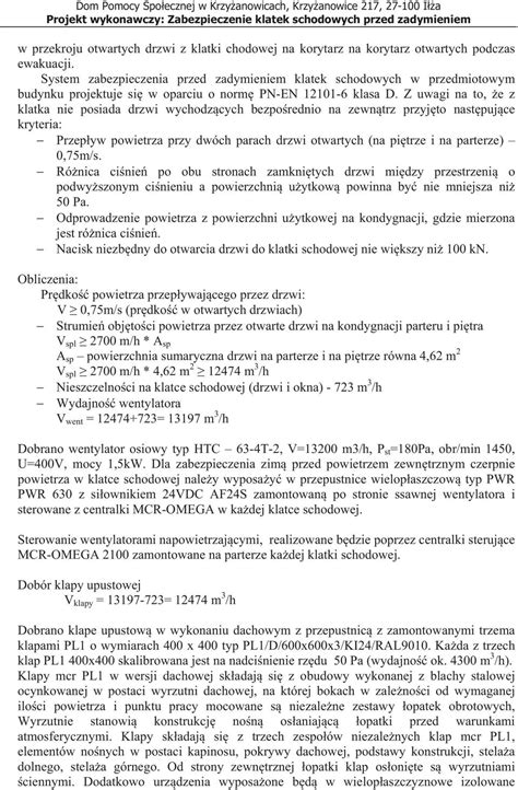 PROJEKT WYKONAWCZY Zabezpieczenie Klatek Schodowych Przed Zadymieniem