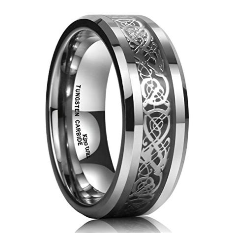 Buy Dragon Men Tungsten Carbide Ring 8mm Silverblueblack Celtic Dragon Wedding Band Polish