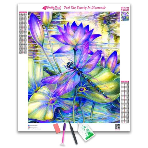 Dragonfly And Lotus 5d Diamond Painting Art Kit Full Square Etsy