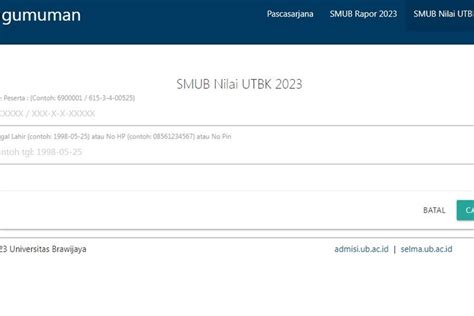 Pengumuman Daftar Nama Lolos Seleksi Mandiri Ub 2023 Jalur Nilai Utbk 2023 Hari Ini Bisa Diakses