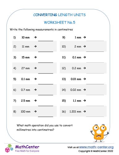 Converting Length Units Worksheet No 5 Worksheets Math Center