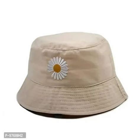 Reffer Womens Daisy Flower Bucket Hats Embroidered Cotton Bucket Hat