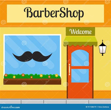 Barbershop Building Front In Flat Style Stock Vector Illustration Of Hairdresser House 91158679