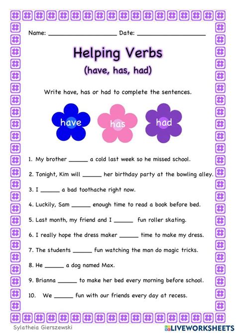 Helping Verbs Have Has Had Worksheet Helping Verbs Math