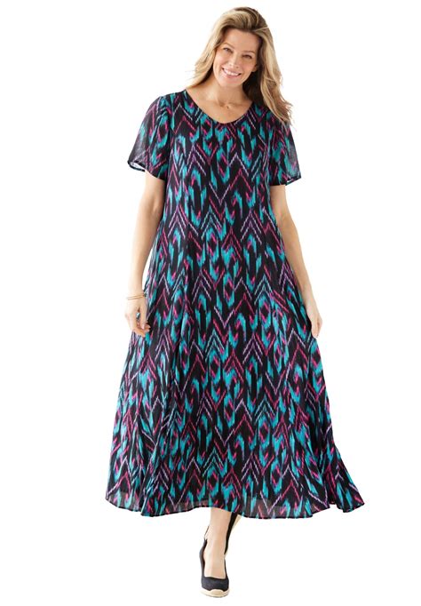 Woman Within Women S Plus Size Short Sleeve Crinkle Dress Walmart