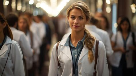 Premium Photo Portrait Of Female Doctors Standing In Corridor