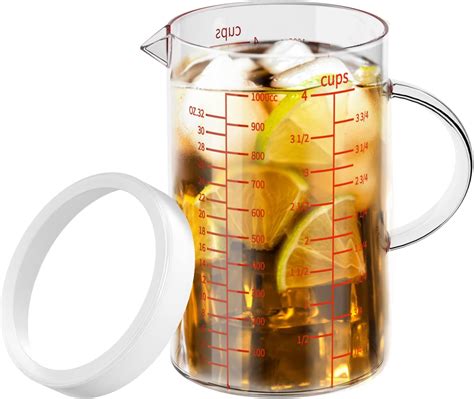 1l Glass Measuring Cups Jugs With Lid Large Measuring Pitcher Beaker Measured Mug