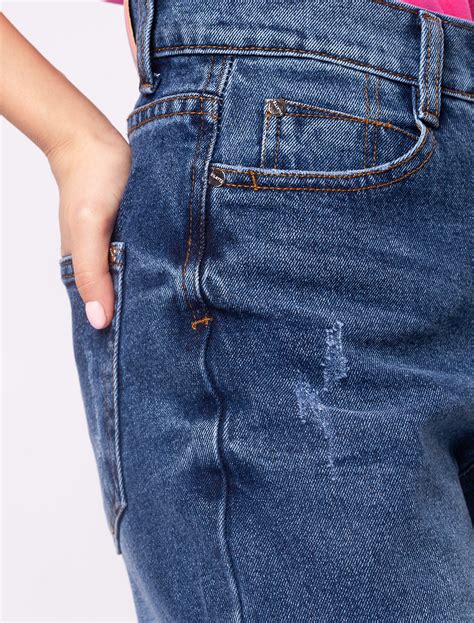 Джинсы mom-fit из денима с эластаном синий — купить оптом в Москве в ...