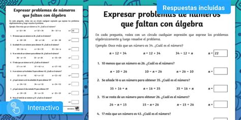 Pdf Interactivo Expresar Problemas De N Meros Que Faltan Con Lgebra