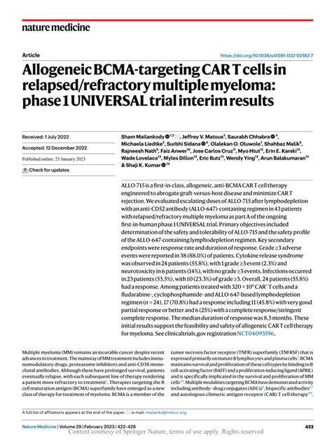 Allogeneic Bcma Targeting Car T Cells In Relapsed Refractory Multiple