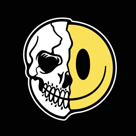 Vector Half Skull And Half Emoticon Streetwear Cartoon Illustration