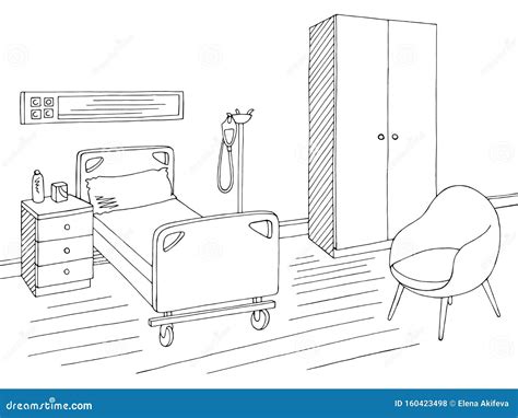 Hospital Ward Graphic Black White Interior Sketch Illustration Vector