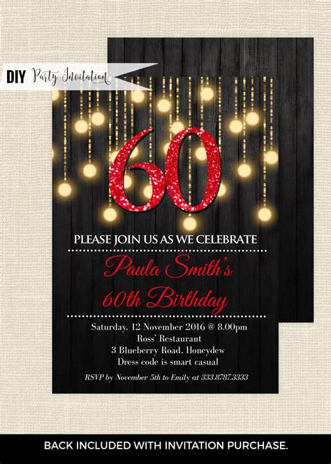 60 Th Birthday Invitation Red 60th Birthday Invitations 60th Birthday