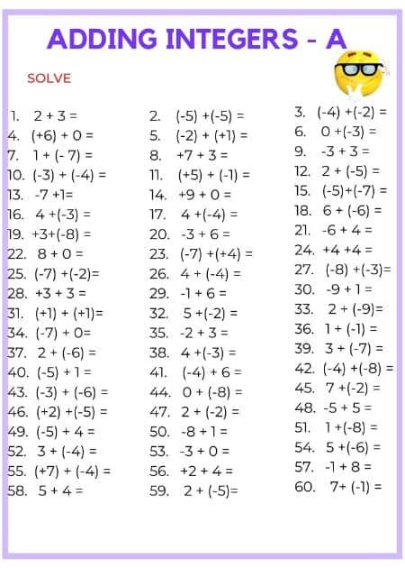 Integer Worksheets For Kids Free Printable Math Fun Worksheets Library