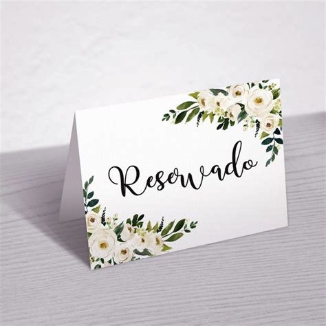 Placa Reservado Floral Branco E Verde Arte Digital Elo7