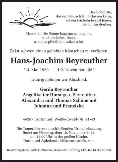 Traueranzeigen Von Hans Joachim Beyreuther Sich Erinnern De