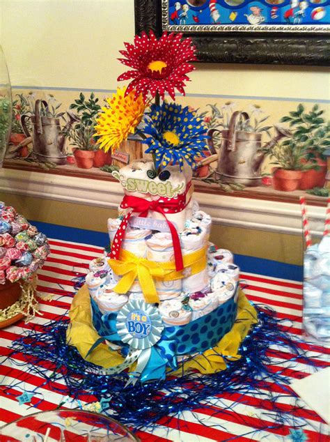 Diaper Cake For A Boy Dr Seuss Theme Diy Diaper Cake Diy Diapers Dr