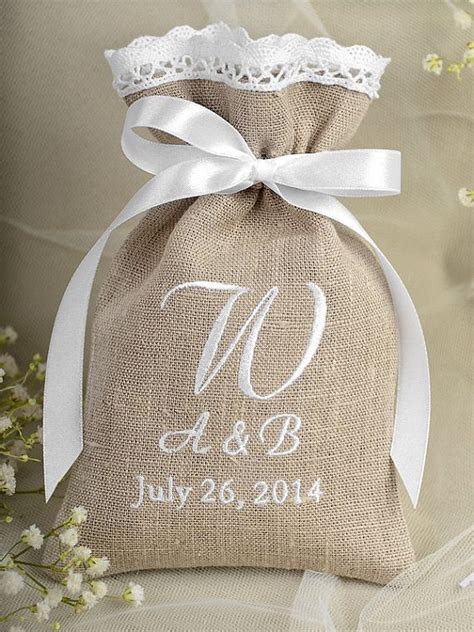 Natural Rustic Linen Wedding Favor Bag Lace Wedding Favor County