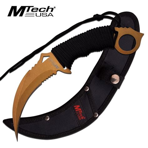 Gold Tone Karambit Fixed Blade with Wrapped Handle and Sheath ...