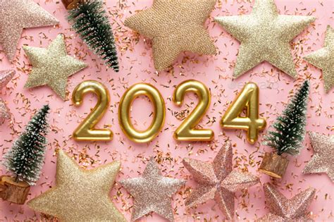 Happy New Year 2024 Poster Christmas Background With Gold 2023 Numbers