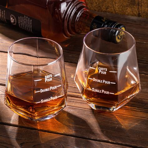 Personalized Diamond Shaped 10oz Pour Line Whiskey Glasses Birthday