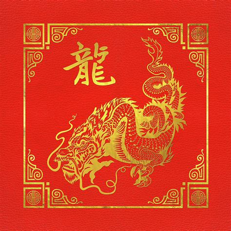 Golden Dragon Feng Shui Symbol on Faux Leather Digital Art by ...