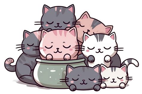 Cute Cartoon Kawaii Cats Sticker Clipart 23477124 Png