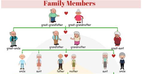 Members of the Family Vocabulary | Family Members Tree - 7 E S L