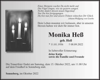 Traueranzeigen von Monika Heß franken gedenkt de