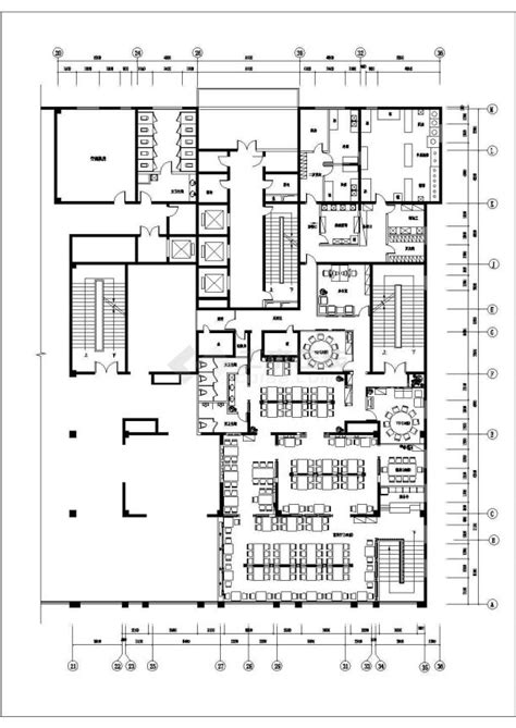 某现代高级中式餐厅室内装修设计cad平面施工图（标注详细）餐厅土木在线