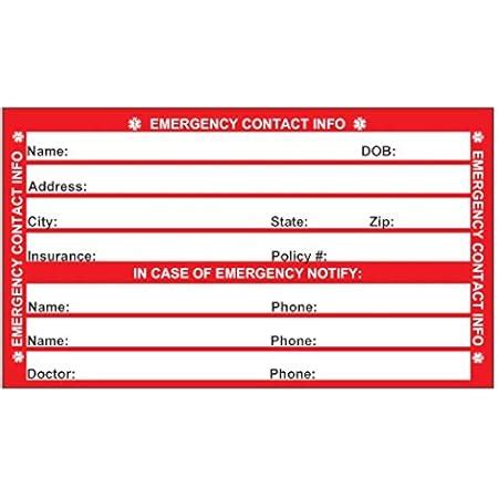 Amazon Red Medical Condition And Emergency Contact Id Wallet Card