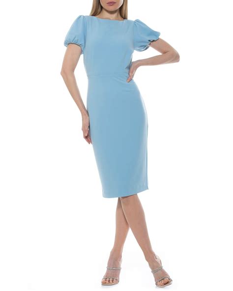 Alexia Admor Odette Puff Sleeve Midi Sheath Dress In Blue Lyst