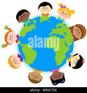 World map earth multicultural group of people integration diversity ...