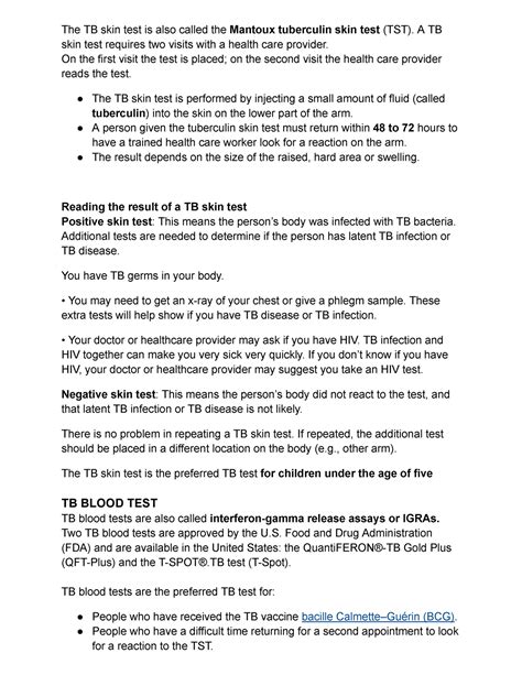 Tubercolosis 2 Assignment The Tb Skin Test Is Also Called The Mantoux Tuberculin Skin Test