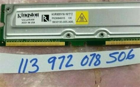 512MB PC800 800MHz Non ECC 184 Pin RDRAM RIMM Memory Module DUAL RANK