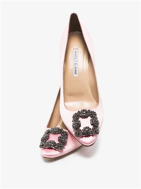 Manolo Blahnik Pink Hangisi 90 Satin Pumps Browns