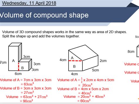 Volume Of Compound Shapes Lesson Teaching Resources